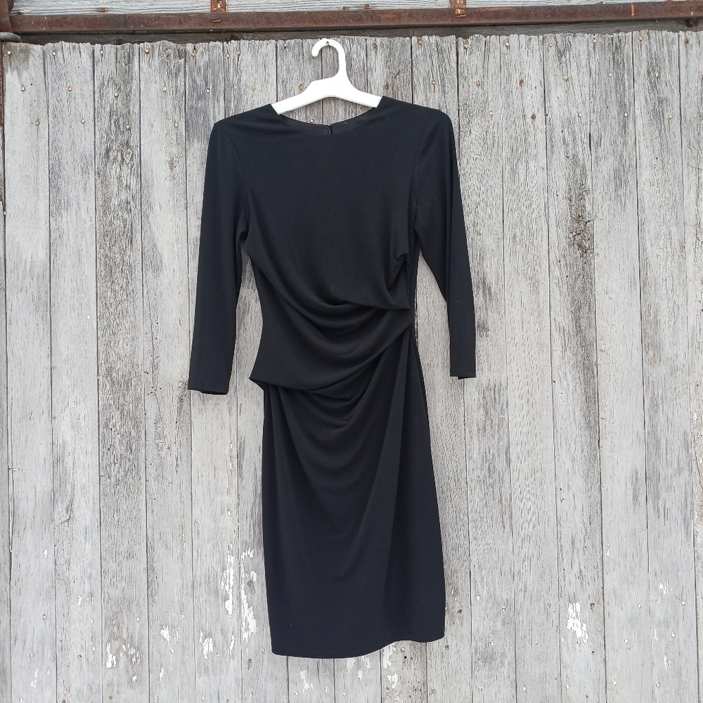 Vince Camuto Womens Sz 4 Dress  Sheath Ruched Jersey Black Long‎ Sleeve